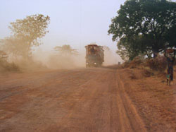 Dust from construction truck at the Chad-Cameroon pipeline, 2002