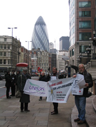 Protestors from the German organization ver.di demonstrate in front of EBRD headquarters before its Board considered a loan to finance Kaufland operations in Romania