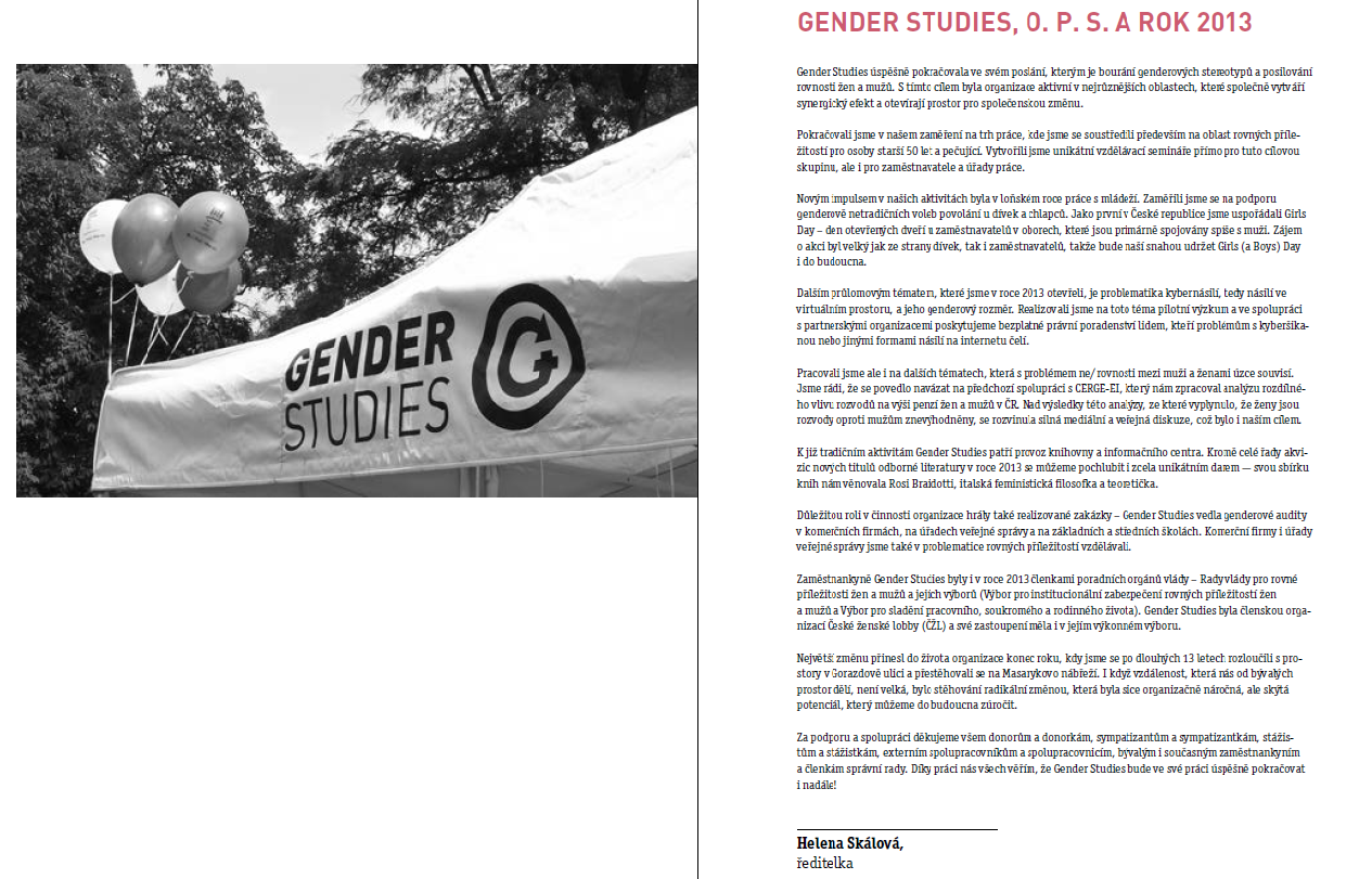 Výroční zpráva Gender Studies za rok 2013 je venku