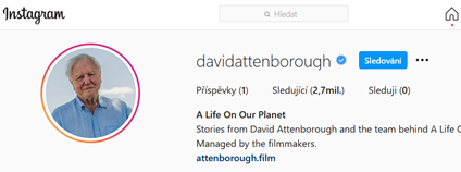 Instagramový profil Davida Attenborougha Instagramový profil Davida Attenborougha