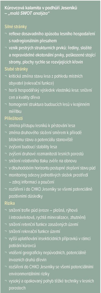  Kůrovcová kalamita v podhůří Jeseníků  - ,,malá SWOT analýza