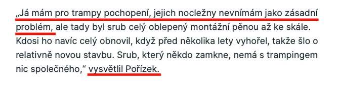 Bývalý šéf CHKO Kokořínsko Ladislav Pořízek vyjadřuje „pochopení“ pro trampské nocležny – 24 dnů předtím, než se v Česku objevil první případ nemoci covid–19.