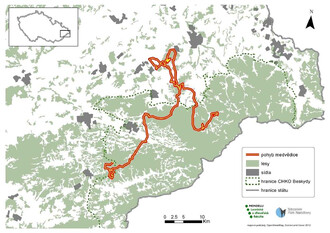 	Mapa pohybu medvědice od 9.4.2019 do 22.4.2019 